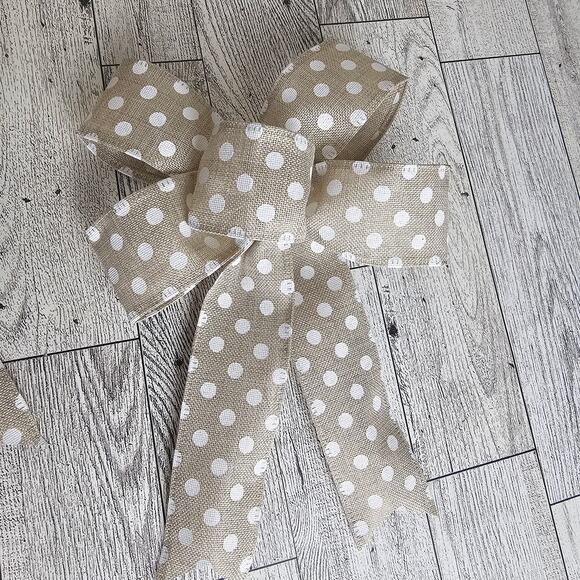 Christmas Tree Bows, Set of 6 Beige Polka Dot Bows, Holiday Bows, Christmas Bows - Picture 7 of 8